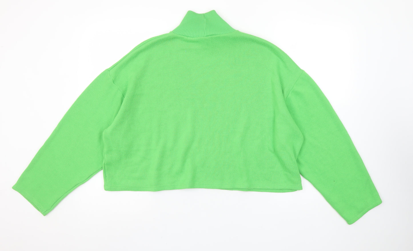 Zara Women Green Cropped Roll Neck Knit Top Size 16