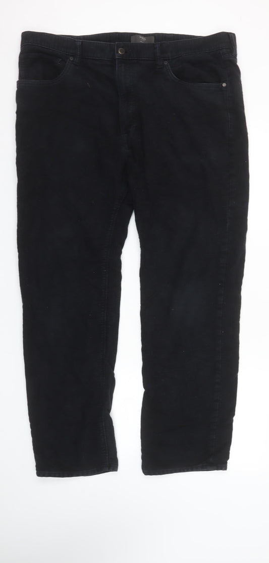 Marks and Spencer Men's Black Regular Fit Corduroy Chino Trousers 40x31
