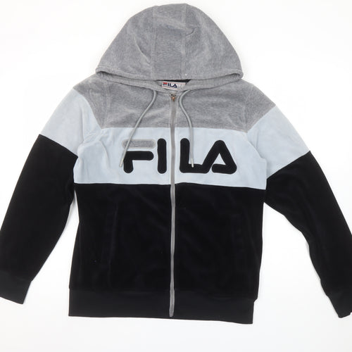 Fila Women’s Grey Black Colourblock Full Zip Hoodie Size M