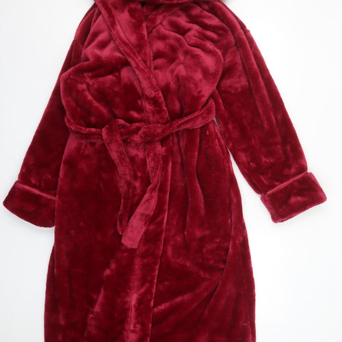 Marks and Spencer Women Red Fleece Hooded Belted Robe Small