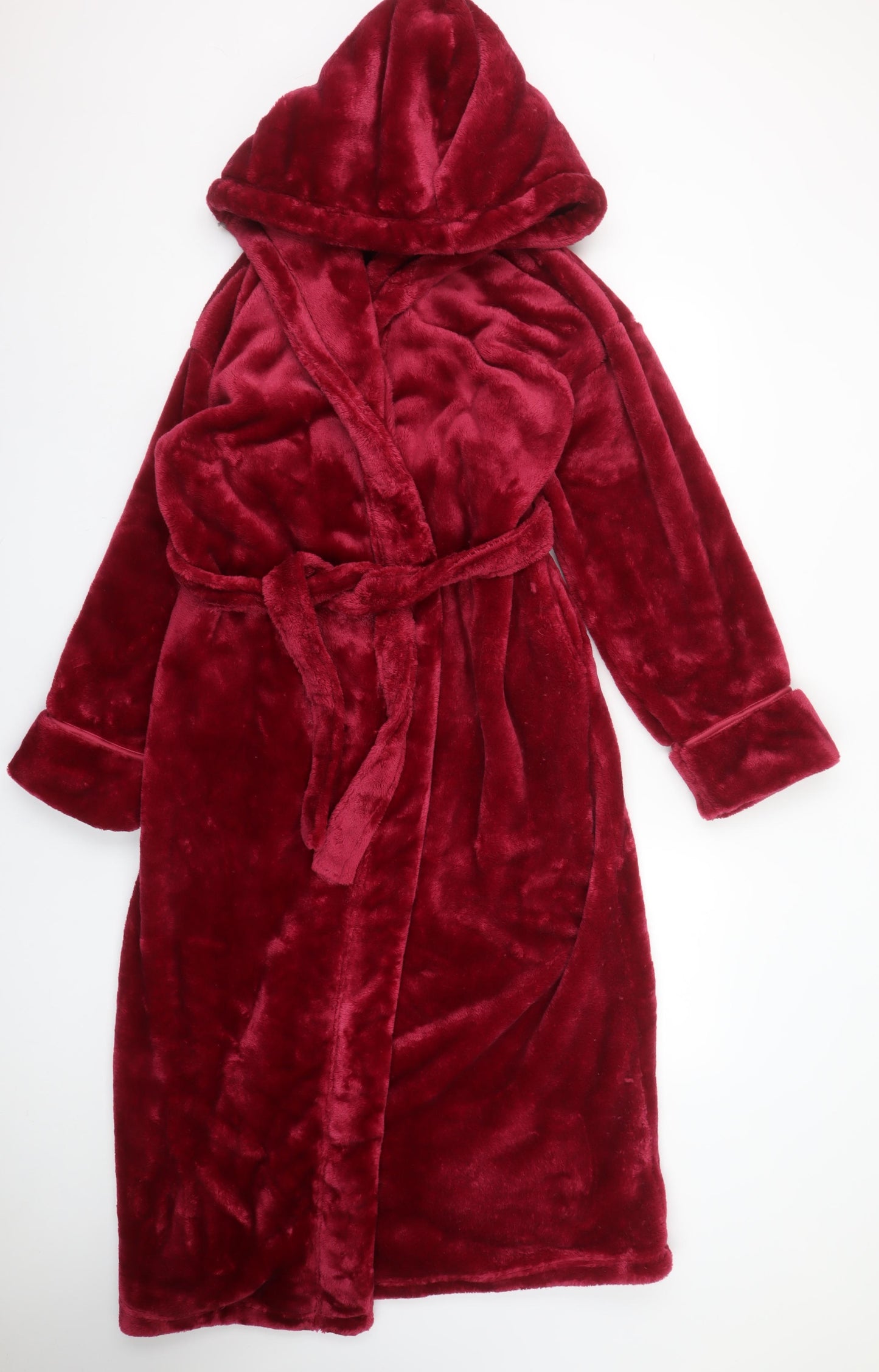 Marks and Spencer Women Red Fleece Hooded Belted Robe Small