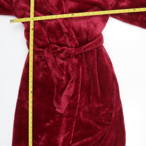 Marks and Spencer Women Red Fleece Hooded Belted Robe Small