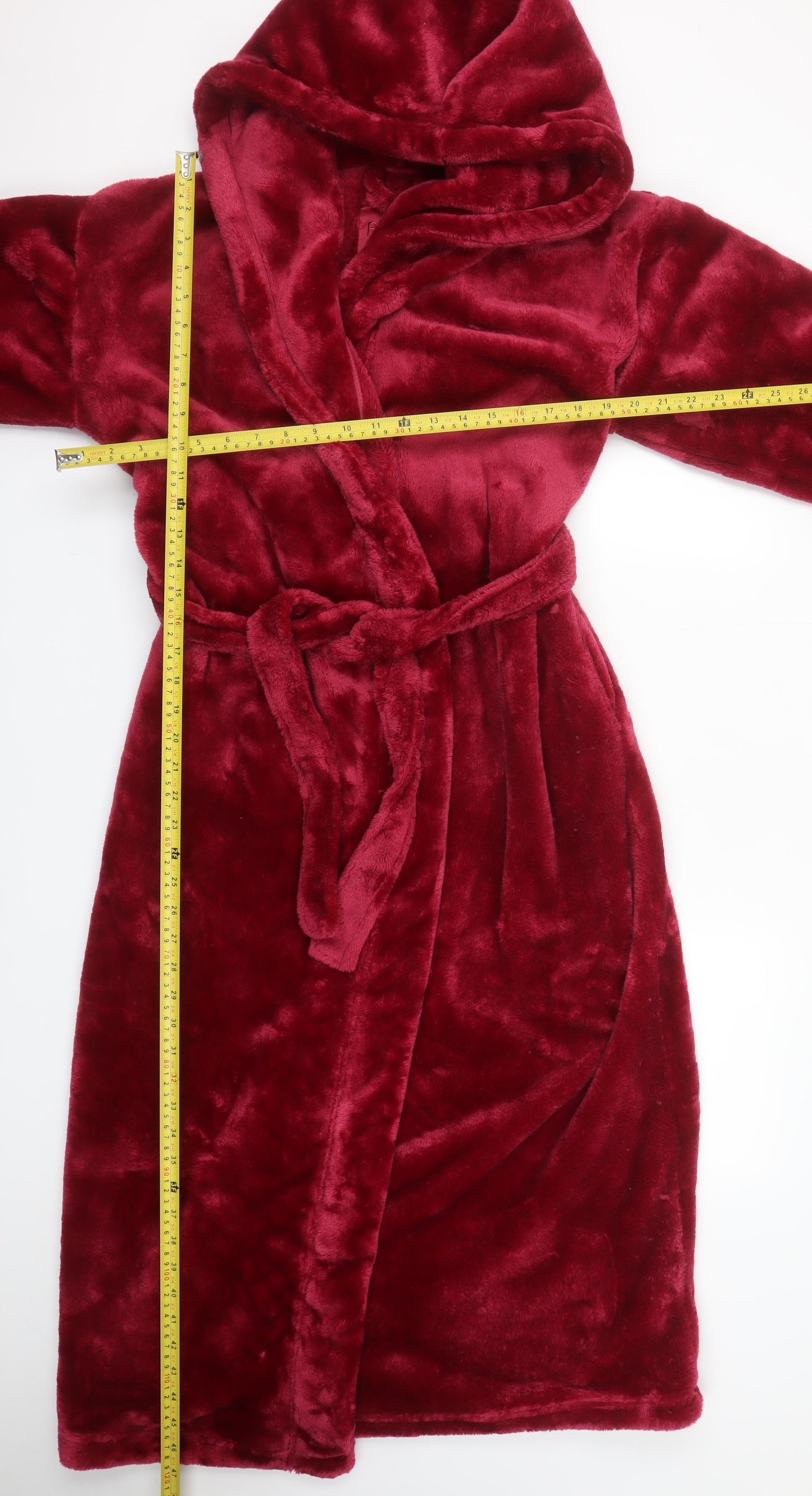 Marks and Spencer Women Red Fleece Hooded Belted Robe Small