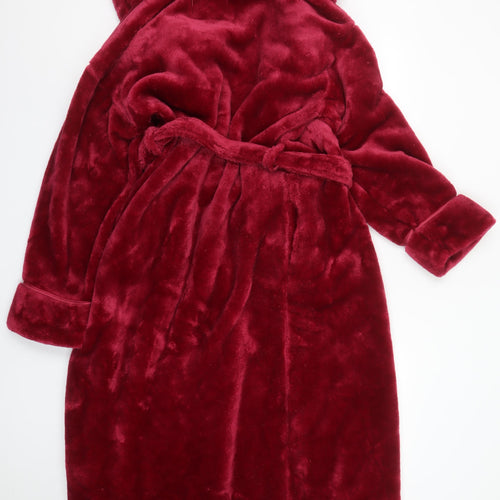 Marks and Spencer Women Red Fleece Hooded Belted Robe Small
