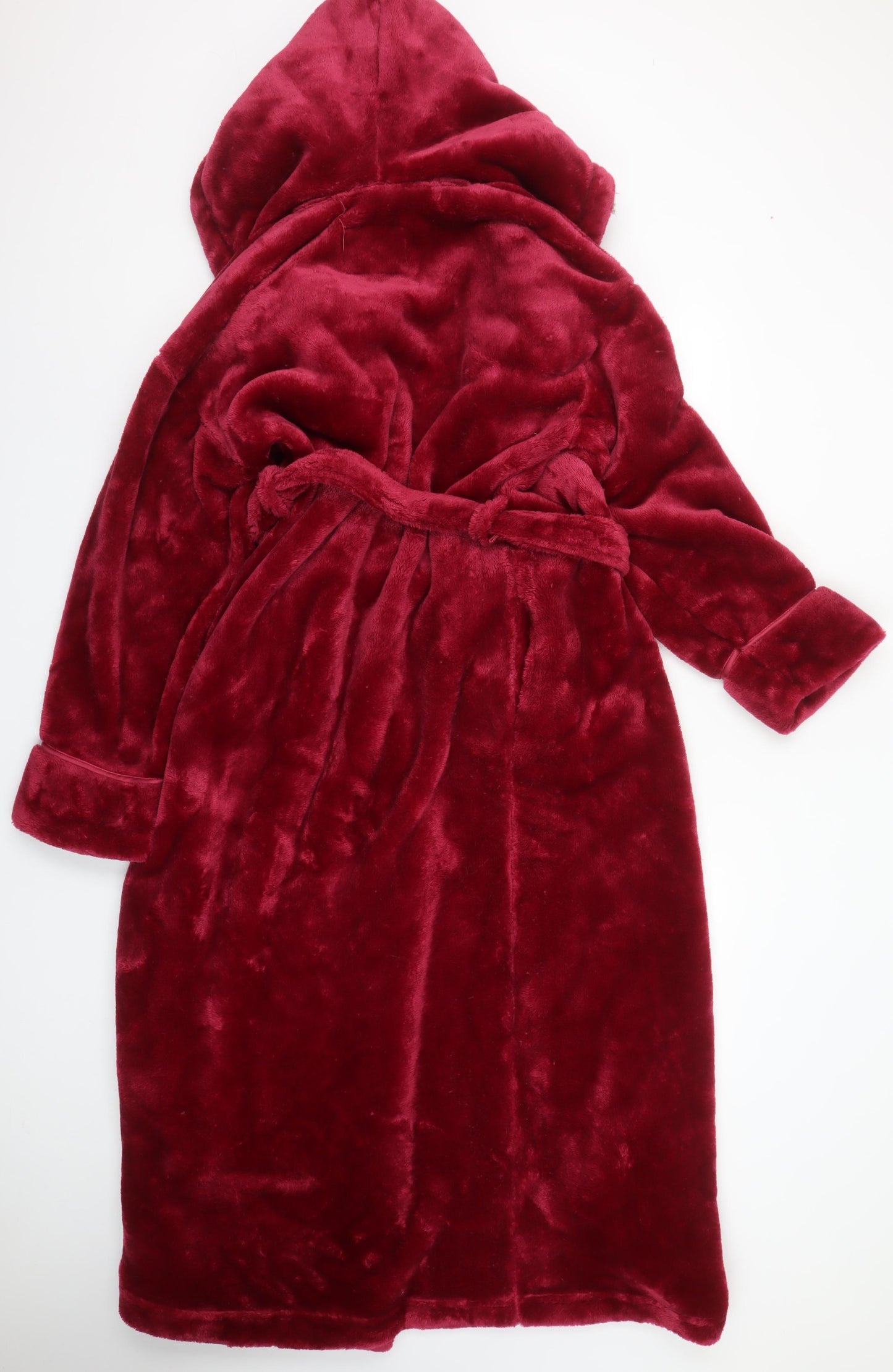 Marks and Spencer Women Red Fleece Hooded Belted Robe Small