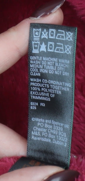 Marks and Spencer Women Red Fleece Hooded Belted Robe Small