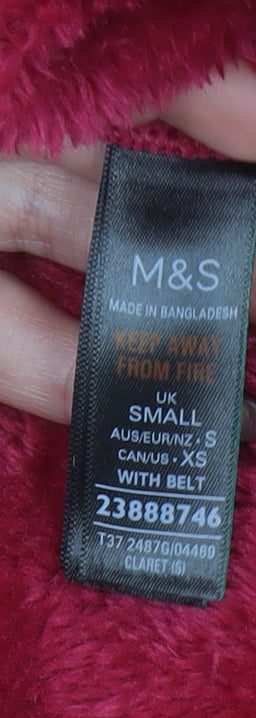 Marks and Spencer Women Red Fleece Hooded Belted Robe Small