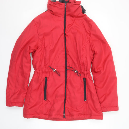 Anne de Lançay Women's Red Hooded Mid-Length Anorak Jacket Size S