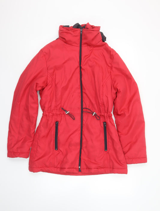 Anne de Lançay Women's Red Hooded Mid-Length Anorak Jacket Size S
