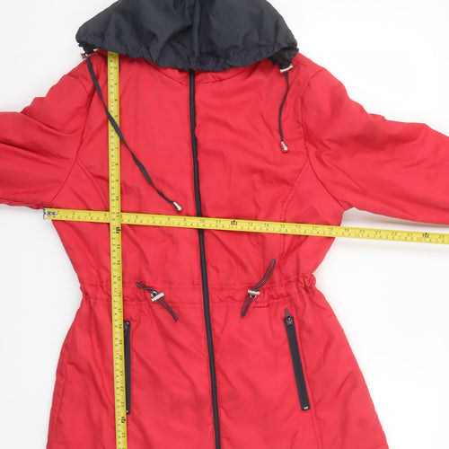 Anne de Lançay Women's Red Hooded Mid-Length Anorak Jacket Size S