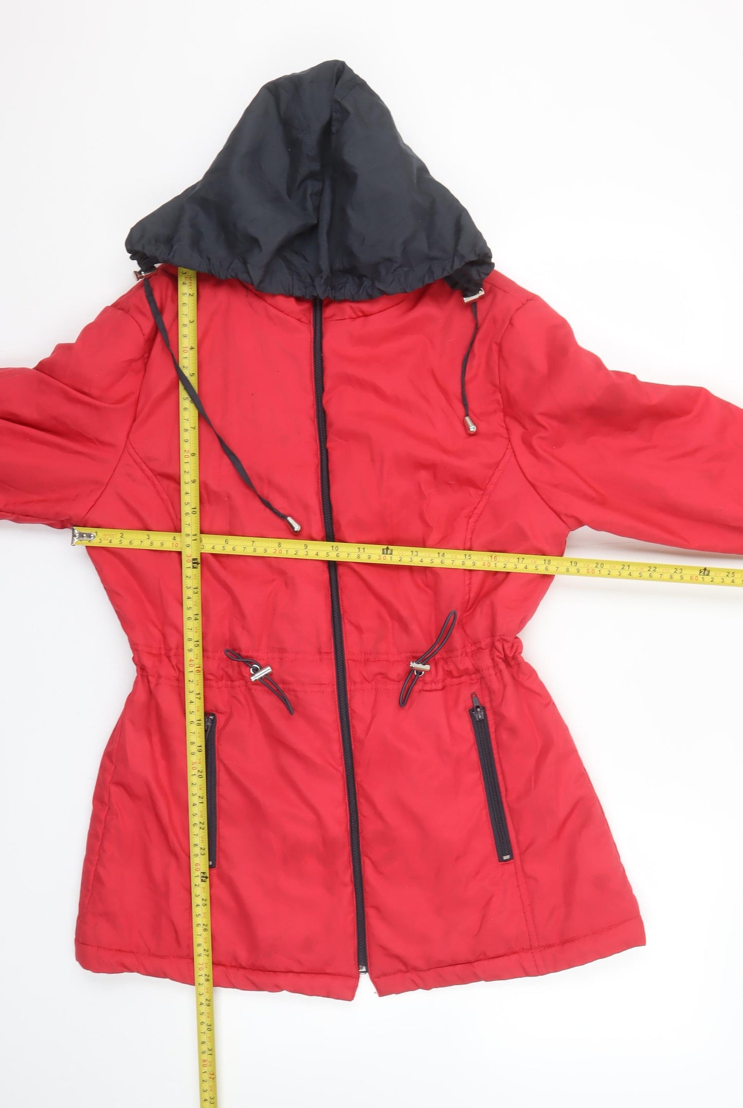 Anne de Lançay Women's Red Hooded Mid-Length Anorak Jacket Size S