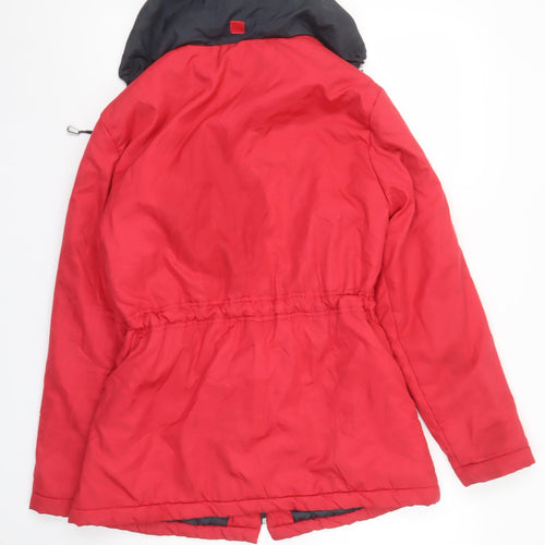 Anne de Lançay Women's Red Hooded Mid-Length Anorak Jacket Size S