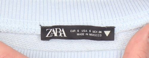 ZARA Women Blue Cropped Pullover Sweatshirt London Logo Size S