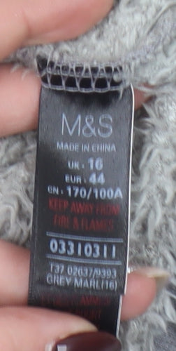 Marks and Spencer Womens Grey Fleece Pyjama Top Size 16 Winter Loungewear