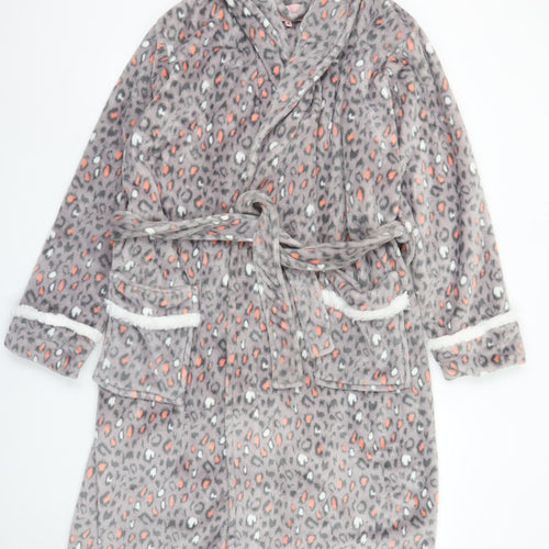 Fairy Dust Womens Grey Animal Print Fleece Belted Robe M
