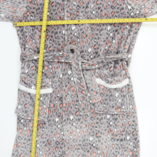 Fairy Dust Womens Grey Animal Print Fleece Belted Robe M