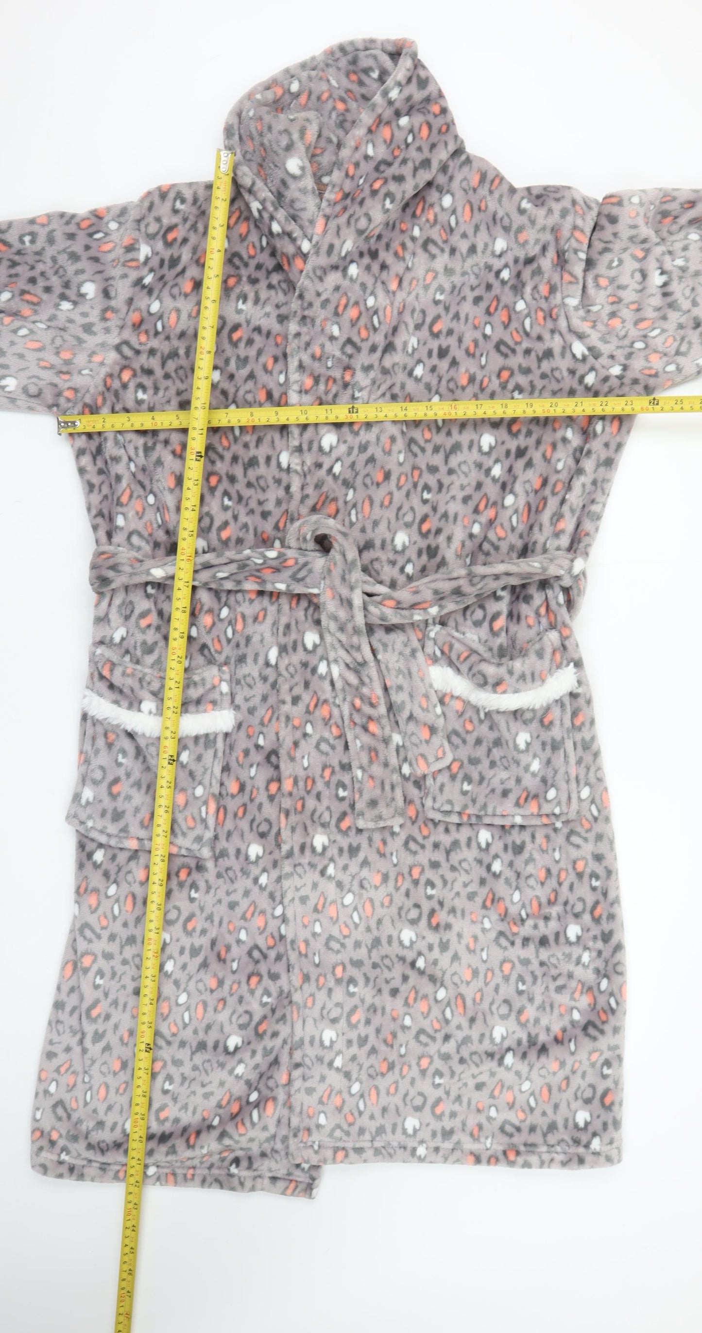 Fairy Dust Womens Grey Animal Print Fleece Belted Robe M