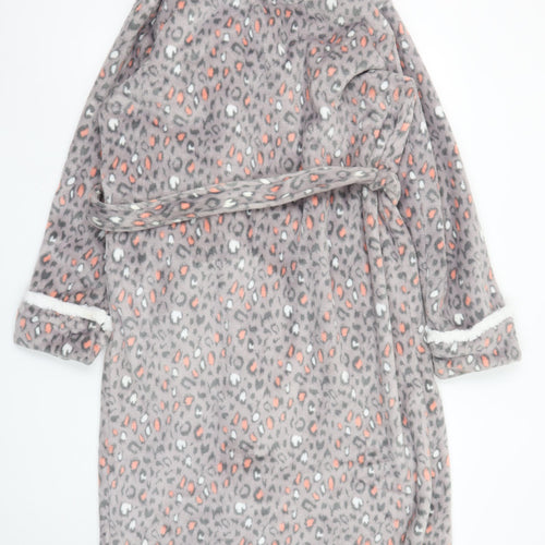 Fairy Dust Womens Grey Animal Print Fleece Belted Robe M