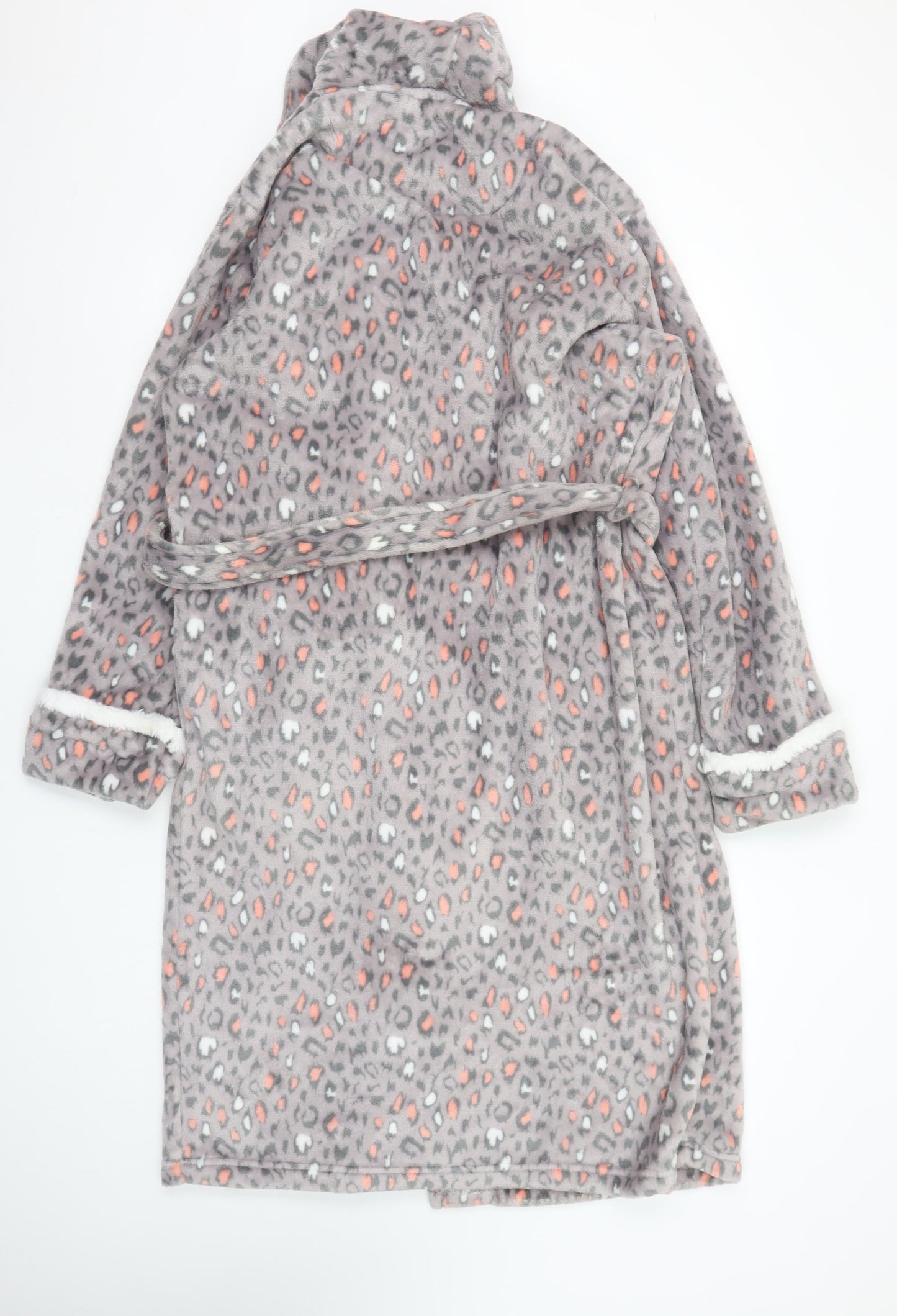 Fairy Dust Womens Grey Animal Print Fleece Belted Robe M
