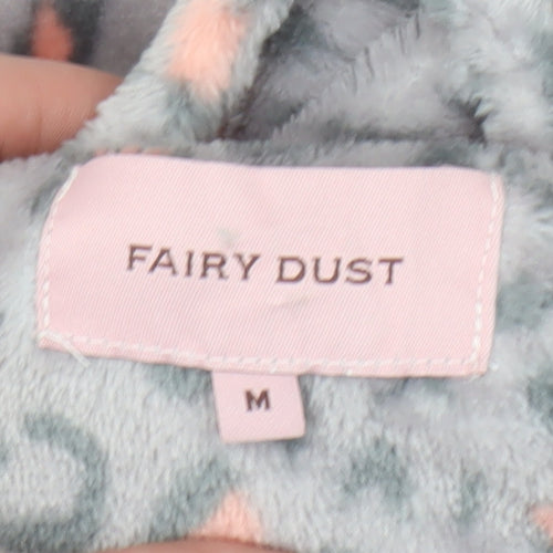 Fairy Dust Womens Grey Animal Print Fleece Belted Robe M