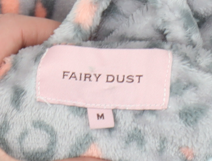 Fairy Dust Womens Grey Animal Print Fleece Belted Robe M