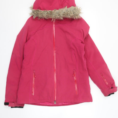 Crane Ski Pro Women's Pink Hooded Ski Jacket Size 12-14 Faux Fur Trim Waterproof