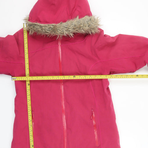 Crane Ski Pro Women's Pink Hooded Ski Jacket Size 12-14 Faux Fur Trim Waterproof