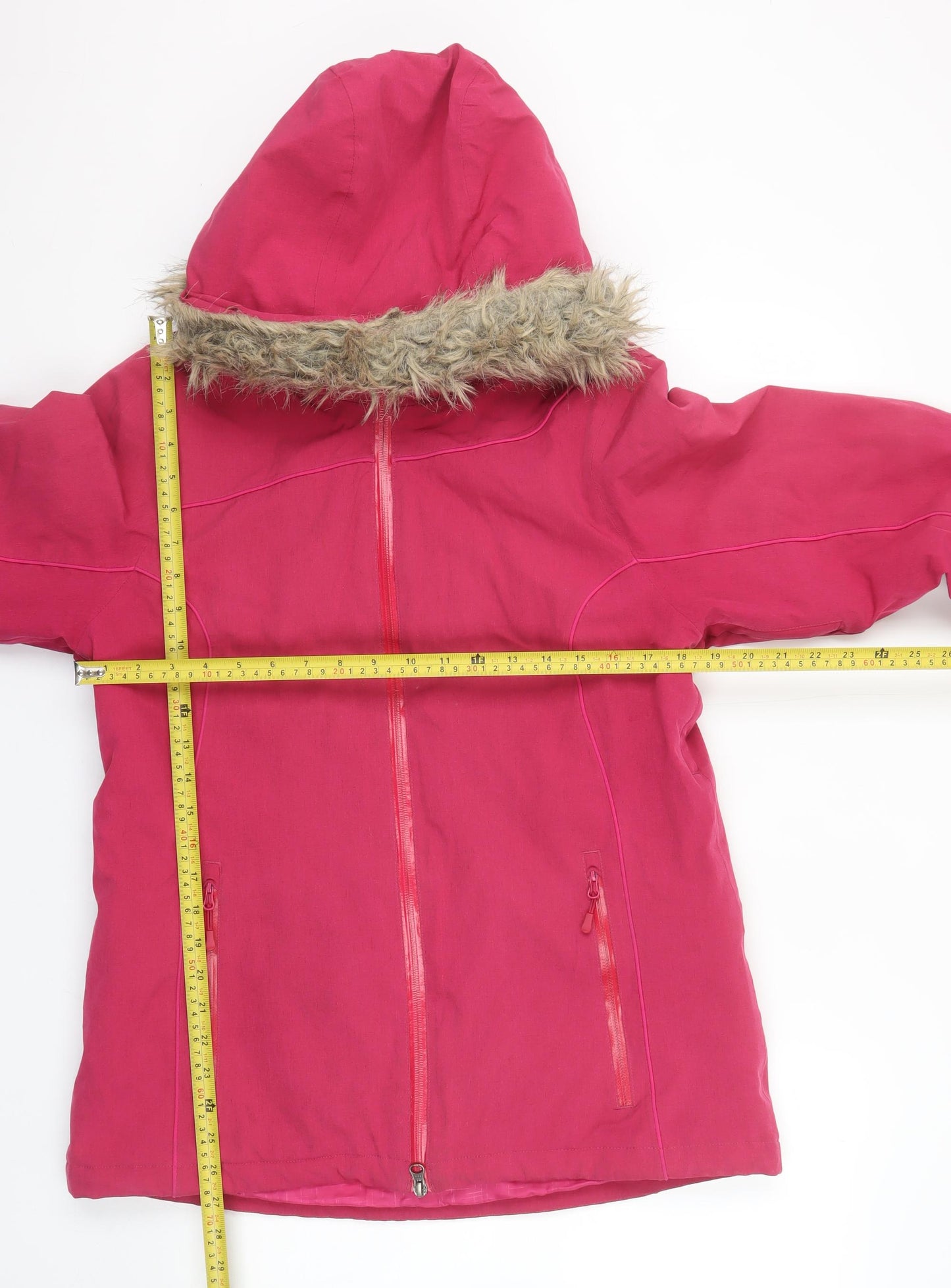 Crane Ski Pro Women's Pink Hooded Ski Jacket Size 12-14 Faux Fur Trim Waterproof