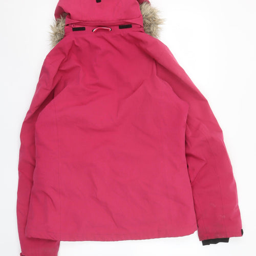 Crane Ski Pro Women's Pink Hooded Ski Jacket Size 12-14 Faux Fur Trim Waterproof