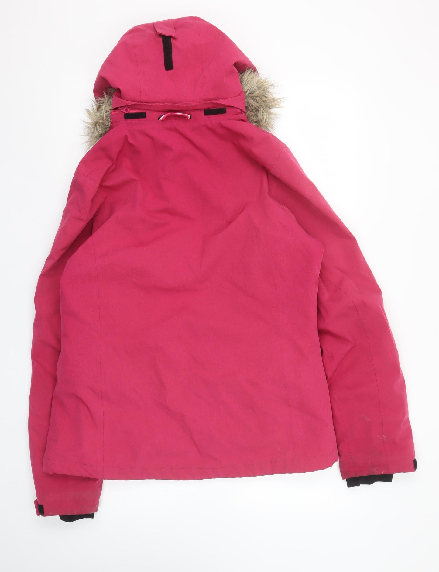 Crane Ski Pro Women's Pink Hooded Ski Jacket Size 12-14 Faux Fur Trim Waterproof