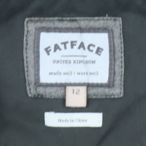 FatFace Women's Green Cotton Parka Coat Size 12 Faux Fur Hood