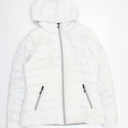 HFX Women’s White Hooded Puffer Jacket L Lightweight Quilted Winter Coat