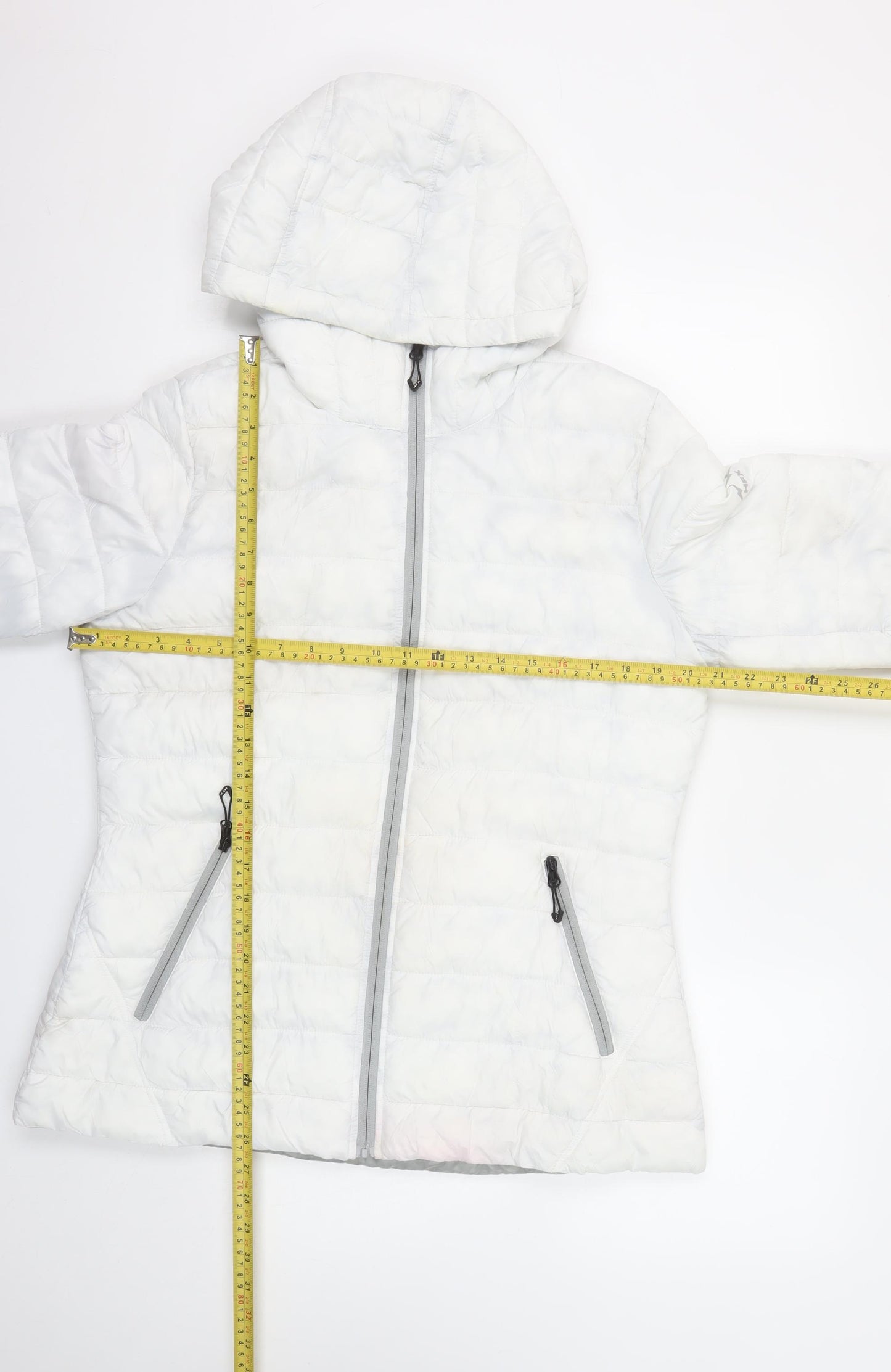 HFX Women’s White Hooded Puffer Jacket L Lightweight Quilted Winter Coat