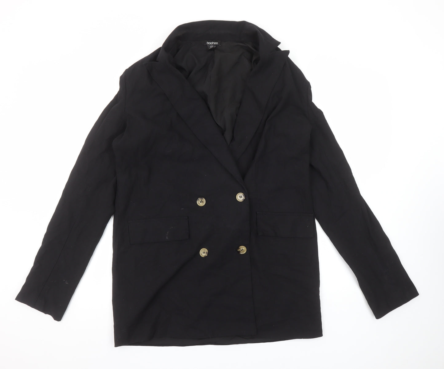 Boohoo Women’s Black Double-Breasted Blazer UK 12 Tailored Jacket