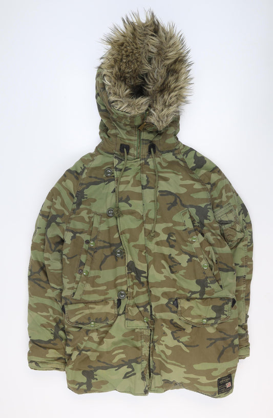 Ralph Lauren Denim & Supply Men's Green Camouflage Faux Fur Hooded Parka Jacket Size S
