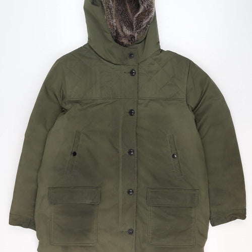 Comptoir des Cotonniers Men’s Green XL Parka Coat Faux Fur Hood
