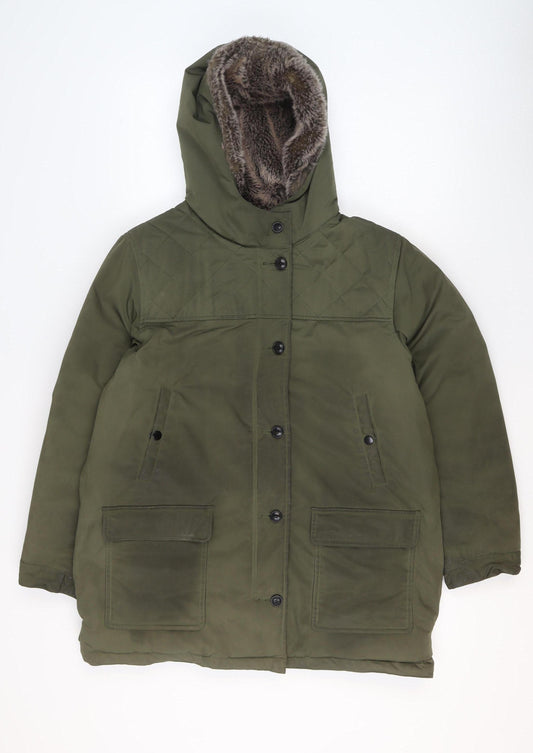 Comptoir des Cotonniers Men’s Green XL Parka Coat Faux Fur Hood