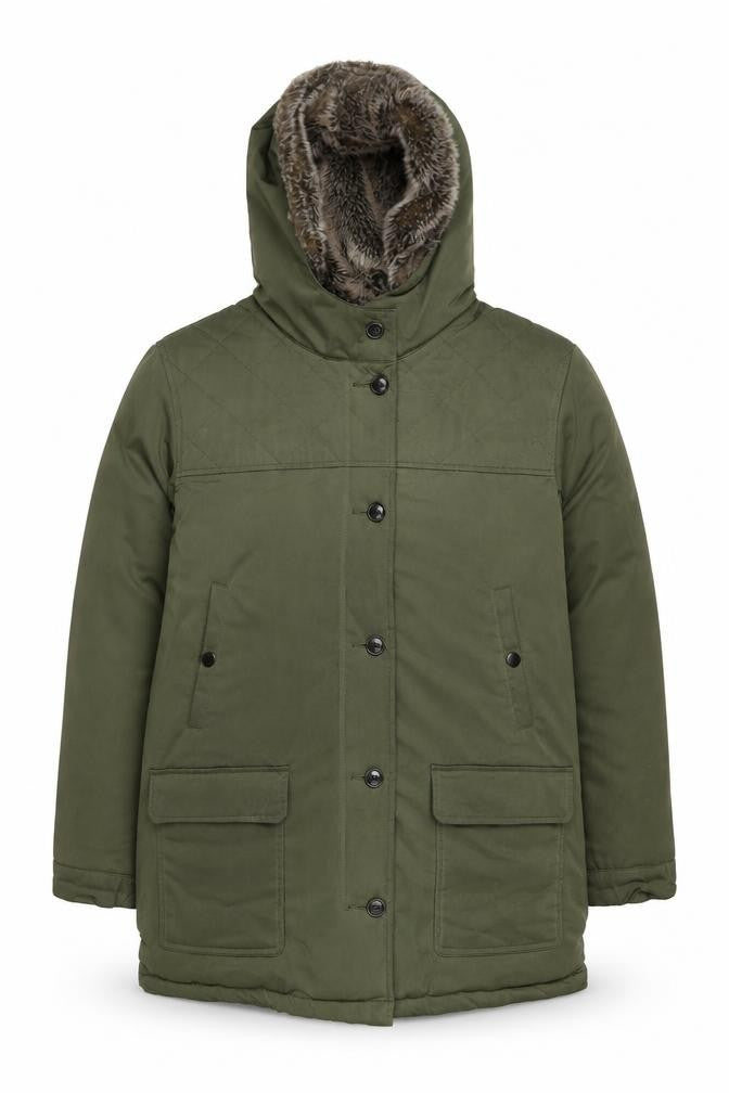 Comptoir des Cotonniers Men’s Green XL Parka Coat Faux Fur Hood
