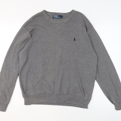 Ralph Lauren Men's Grey Cotton V-Neck Jumper M