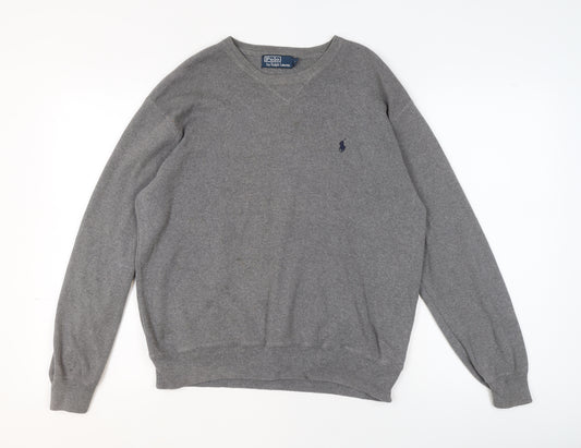 Ralph Lauren Men's Grey Cotton V-Neck Jumper M