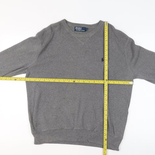 Ralph Lauren Men's Grey Cotton V-Neck Jumper M