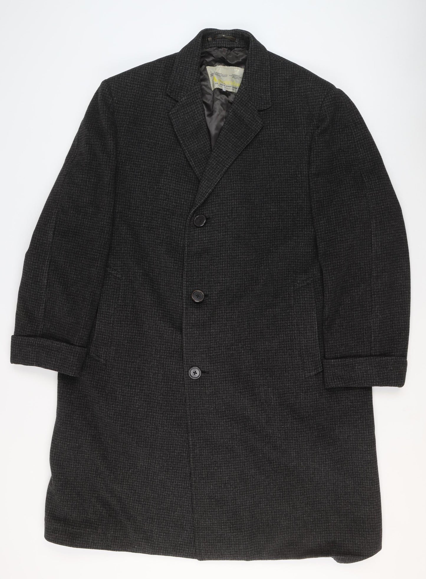 Aquascutum Men's Grey Wool Check Overcoat Size 42 Regular