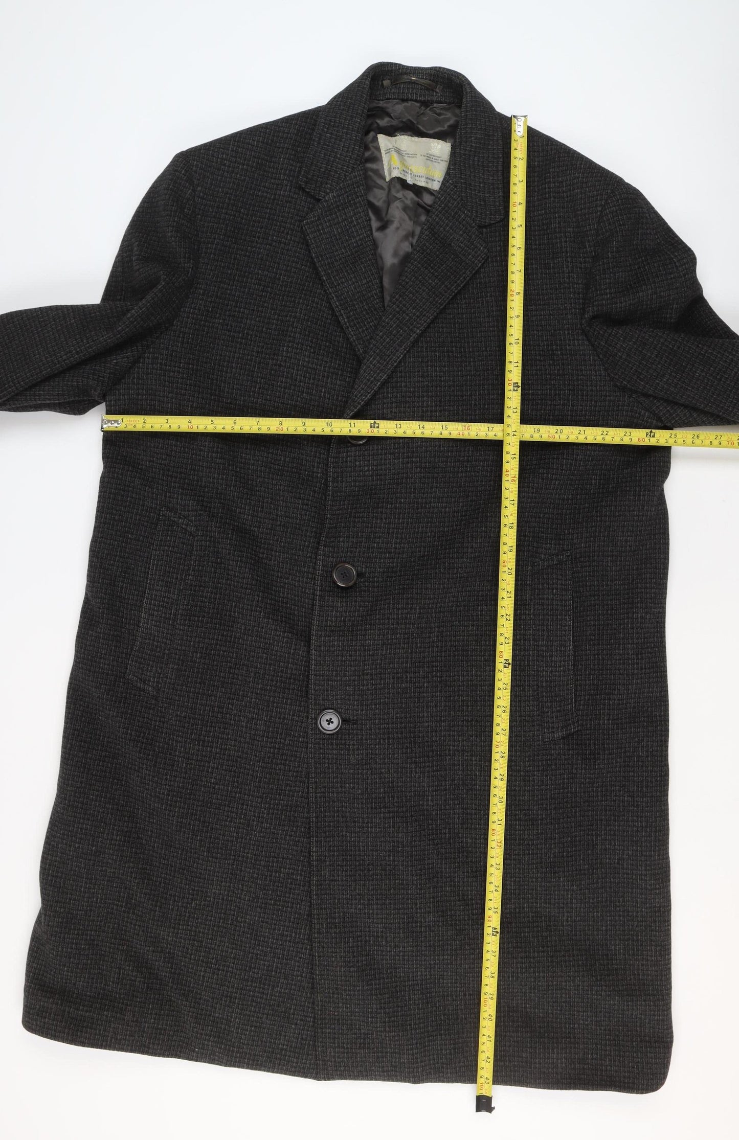 Aquascutum Men's Grey Wool Check Overcoat Size 42 Regular