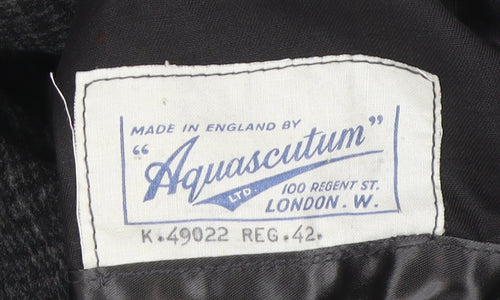 Aquascutum Men's Grey Wool Check Overcoat Size 42 Regular