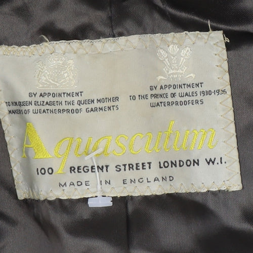 Aquascutum Men's Grey Wool Check Overcoat Size 42 Regular