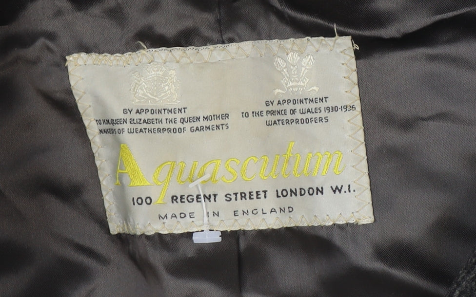 Aquascutum Men's Grey Wool Check Overcoat Size 42 Regular