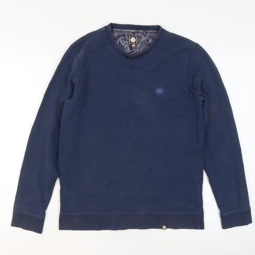 Pretty Green Men's Blue Cotton Crew Neck Pullover Sweatshirt M