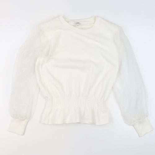 River Island Womens Ivory Sheer Puff Sleeve Pullover Sweatshirt XS