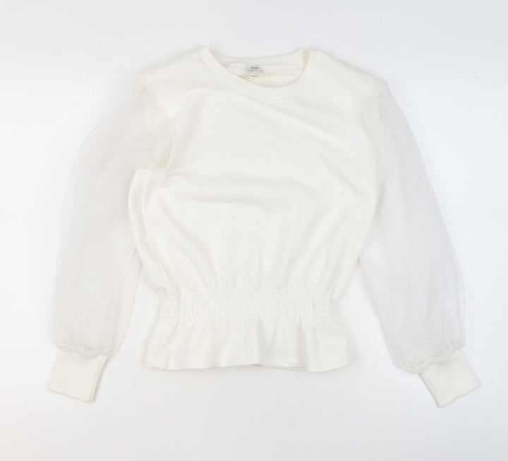 River Island Womens Ivory Sheer Puff Sleeve Pullover Sweatshirt XS