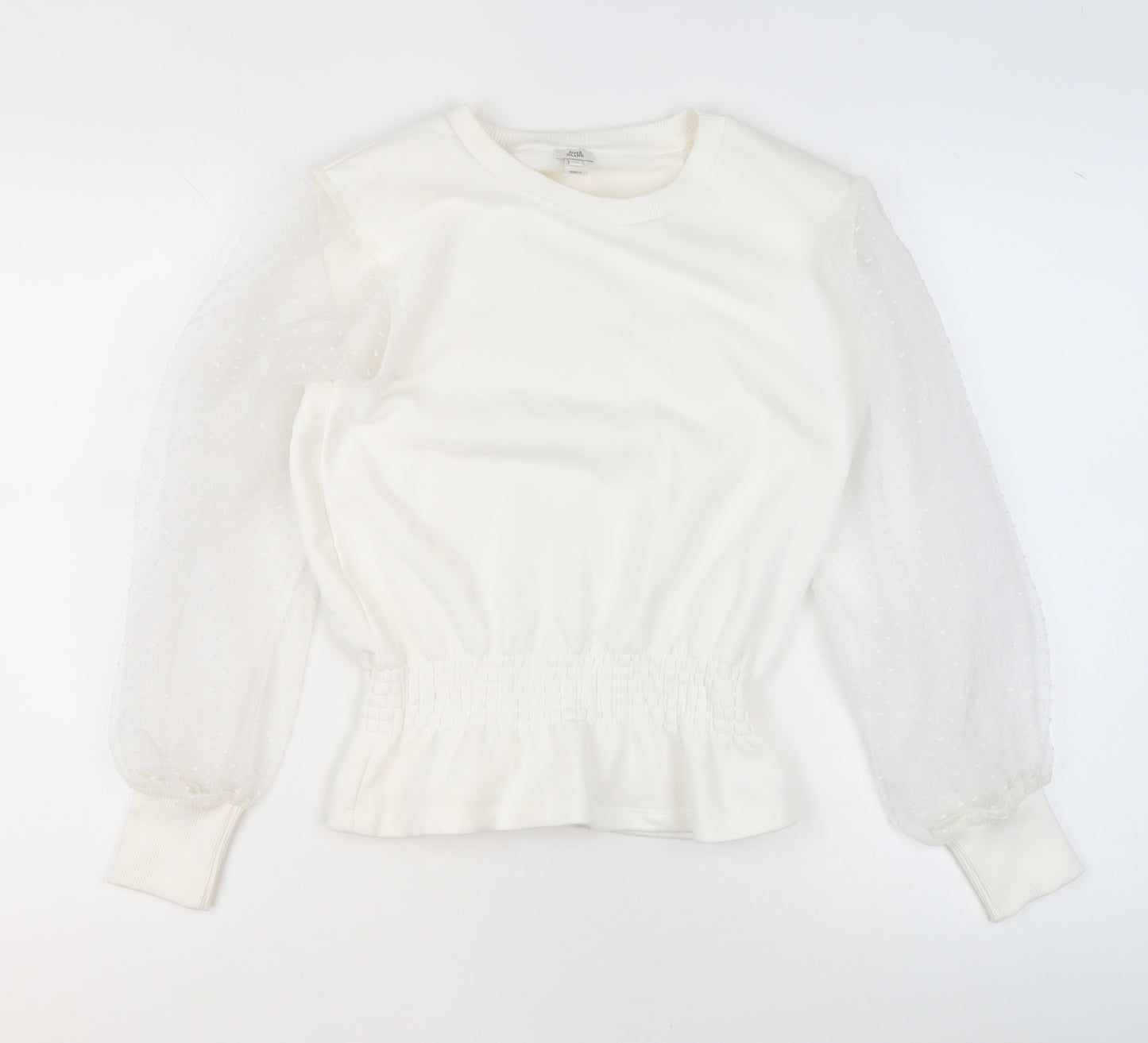 River Island Womens Ivory Sheer Puff Sleeve Pullover Sweatshirt XS